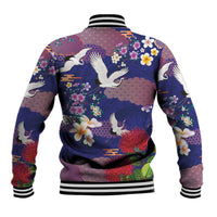 Hawaiian and Japanese Culture Together Baseball Jacket Blue Ohia Lehua Plumeria and Sakura Blooming LT03 - Polynesian Pride