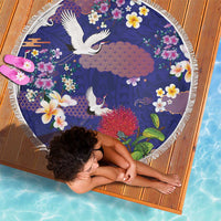 Hawaiian and Japanese Culture Together Beach Blanket Blue Ohia Lehua Plumeria and Sakura Blooming LT03 - Polynesian Pride