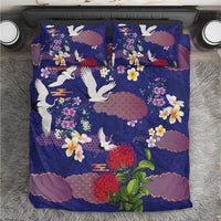 Hawaiian and Japanese Culture Together Bedding Set Blue Ohia Lehua Plumeria and Sakura Blooming LT03 Blue - Polynesian Pride