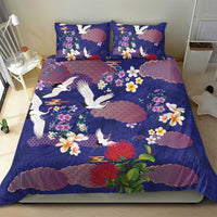 Hawaiian and Japanese Culture Together Bedding Set Blue Ohia Lehua Plumeria and Sakura Blooming LT03 - Polynesian Pride