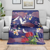 Hawaiian and Japanese Culture Together Blanket Blue Ohia Lehua Plumeria and Sakura Blooming LT03 - Polynesian Pride