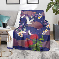 Hawaiian and Japanese Culture Together Blanket Blue Ohia Lehua Plumeria and Sakura Blooming LT03 - Polynesian Pride