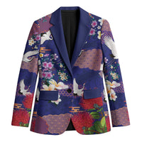 Hawaiian and Japanese Culture Together Blazer Blue Ohia Lehua Plumeria and Sakura Blooming LT03 Unisex Blue - Polynesian Pride