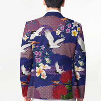 Hawaiian and Japanese Culture Together Blazer Blue Ohia Lehua Plumeria and Sakura Blooming LT03 - Polynesian Pride