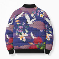 Hawaiian and Japanese Culture Together Bomber Puffer Jacket Blue Ohia Lehua Plumeria and Sakura Blooming LT03 - Polynesian Pride