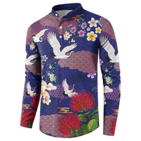 Hawaiian and Japanese Culture Together Button Sweatshirt Blue Ohia Lehua Plumeria and Sakura Blooming LT03 - Polynesian Pride