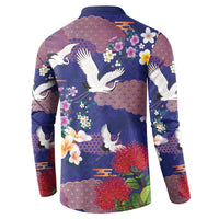 Hawaiian and Japanese Culture Together Button Sweatshirt Blue Ohia Lehua Plumeria and Sakura Blooming LT03 - Polynesian Pride