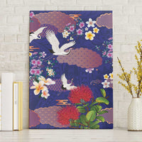 Hawaiian and Japanese Culture Together Canvas Wall Art Blue Ohia Lehua Plumeria and Sakura Blooming LT03 Without Frame Blue - Polynesian Pride