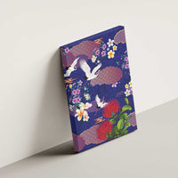 Hawaiian and Japanese Culture Together Canvas Wall Art Blue Ohia Lehua Plumeria and Sakura Blooming LT03 - Polynesian Pride