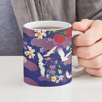 Hawaiian and Japanese Culture Together Ceramic Mug Blue Ohia Lehua Plumeria and Sakura Blooming LT03 - Polynesian Pride