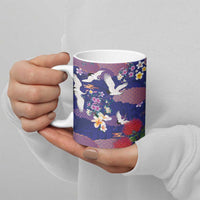 Hawaiian and Japanese Culture Together Ceramic Mug Blue Ohia Lehua Plumeria and Sakura Blooming LT03 - Polynesian Pride