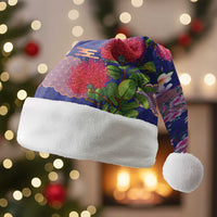 Hawaiian and Japanese Culture Together Christmas Santa Hat Blue Ohia Lehua Plumeria and Sakura Blooming LT03 Without Fur Blue - Polynesian Pride