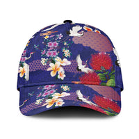 Hawaiian and Japanese Culture Together Classic Cap Blue Ohia Lehua Plumeria and Sakura Blooming LT03 Universal Fit Blue - Polynesian Pride