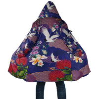 Hawaiian and Japanese Culture Together Cloak Blue Ohia Lehua Plumeria and Sakura Blooming LT03 Unisex Blue - Polynesian Pride
