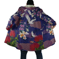 Hawaiian and Japanese Culture Together Cloak Blue Ohia Lehua Plumeria and Sakura Blooming LT03 - Polynesian Pride