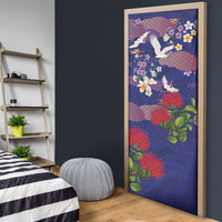 Hawaiian and Japanese Culture Together Door Cover Blue Ohia Lehua Plumeria and Sakura Blooming LT03 - Polynesian Pride