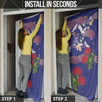 Hawaiian and Japanese Culture Together Door Cover Blue Ohia Lehua Plumeria and Sakura Blooming LT03 - Polynesian Pride