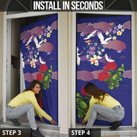 Hawaiian and Japanese Culture Together Door Cover Blue Ohia Lehua Plumeria and Sakura Blooming LT03 - Polynesian Pride