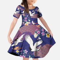 Hawaiian and Japanese Culture Together Family Matching Off Shoulder Maxi Dress and Hawaiian Shirt Blue Ohia Lehua Plumeria and Sakura Blooming LT03 Daughter's Dress Blue - Polynesian Pride