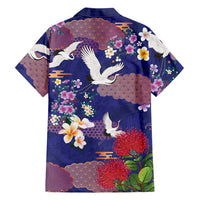 Hawaiian and Japanese Culture Together Family Matching Off Shoulder Maxi Dress and Hawaiian Shirt Blue Ohia Lehua Plumeria and Sakura Blooming LT03 - Polynesian Pride