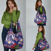 Hawaiian and Japanese Culture Together Grocery Bag Blue Ohia Lehua Plumeria and Sakura Blooming LT03 - Polynesian Pride