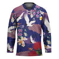 Hawaiian and Japanese Culture Together Hockey Jersey Blue Ohia Lehua Plumeria and Sakura Blooming LT03 Unisex Blue - Polynesian Pride