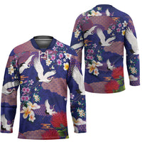 Hawaiian and Japanese Culture Together Hockey Jersey Blue Ohia Lehua Plumeria and Sakura Blooming LT03 - Polynesian Pride
