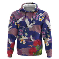 Hawaiian and Japanese Culture Together Hoodie Blue Ohia Lehua Plumeria and Sakura Blooming LT03 Pullover Hoodie Blue - Polynesian Pride