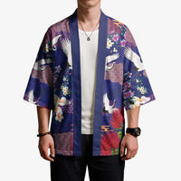 Hawaiian and Japanese Culture Together Kimono Blue Ohia Lehua Plumeria and Sakura Blooming LT03 - Polynesian Pride
