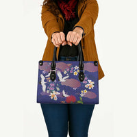 Hawaiian and Japanese Culture Together Leather Bag Blue Ohia Lehua Plumeria and Sakura Blooming LT03 - Polynesian Pride