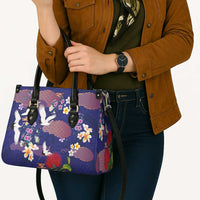 Hawaiian and Japanese Culture Together Leather Bag Blue Ohia Lehua Plumeria and Sakura Blooming LT03 - Polynesian Pride
