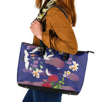 Hawaiian and Japanese Culture Together Leather Tote Bag Blue Ohia Lehua Plumeria and Sakura Blooming LT03 Blue - Polynesian Pride