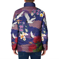 Hawaiian and Japanese Culture Together Padded Jacket Blue Ohia Lehua Plumeria and Sakura Blooming LT03 - Polynesian Pride