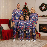 Hawaiian and Japanese Culture Together Christmas Pajama Set Blue Ohia Lehua Plumeria and Sakura Blooming LT03 - Polynesian Pride
