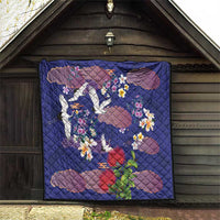 Hawaiian and Japanese Culture Together Quilt Blue Ohia Lehua Plumeria and Sakura Blooming LT03 - Polynesian Pride