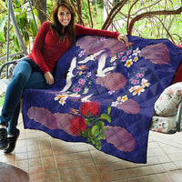 Hawaiian and Japanese Culture Together Quilt Blue Ohia Lehua Plumeria and Sakura Blooming LT03 - Polynesian Pride