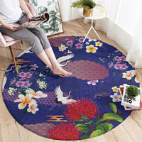 Hawaiian and Japanese Culture Together Round Carpet Blue Ohia Lehua Plumeria and Sakura Blooming LT03 - Polynesian Pride