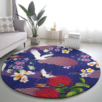 Hawaiian and Japanese Culture Together Round Carpet Blue Ohia Lehua Plumeria and Sakura Blooming LT03 - Polynesian Pride