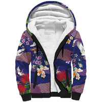 Hawaiian and Japanese Culture Together Sherpa Hoodie Blue Ohia Lehua Plumeria and Sakura Blooming LT03 Unisex Blue - Polynesian Pride