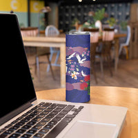 Hawaiian and Japanese Culture Together Skinny Tumbler Blue Ohia Lehua Plumeria and Sakura Blooming LT03 - Polynesian Pride