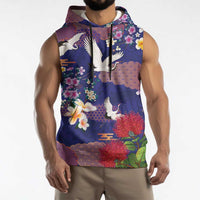 Hawaiian and Japanese Culture Together Sleeveless Hoodie Blue Ohia Lehua Plumeria and Sakura Blooming LT03 - Polynesian Pride