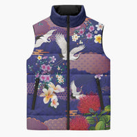 Hawaiian and Japanese Culture Together Sleeveless Puffer Jacket Blue Ohia Lehua Plumeria and Sakura Blooming LT03 Unisex Blue - Polynesian Pride