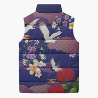 Hawaiian and Japanese Culture Together Sleeveless Puffer Jacket Blue Ohia Lehua Plumeria and Sakura Blooming LT03 - Polynesian Pride