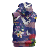 Hawaiian and Japanese Culture Together Sleeveless Zip Hoodie Blue Ohia Lehua Plumeria and Sakura Blooming LT03 - Polynesian Pride