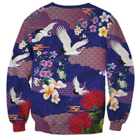 Hawaiian and Japanese Culture Together Sweatshirt Blue Ohia Lehua Plumeria and Sakura Blooming LT03 - Polynesian Pride