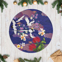 Hawaiian and Japanese Culture Together Tree Skirt Blue Ohia Lehua Plumeria and Sakura Blooming LT03 Casual Blue - Polynesian Pride