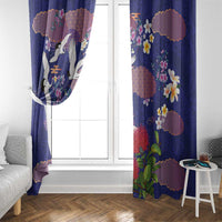 Hawaiian and Japanese Culture Together Window Curtain Blue Ohia Lehua Plumeria and Sakura Blooming LT03 - Polynesian Pride