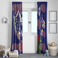 Hawaiian and Japanese Culture Together Window Curtain Blue Ohia Lehua Plumeria and Sakura Blooming LT03 - Polynesian Pride