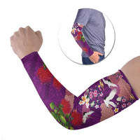 Hawaiian and Japanese Culture Together Arm Sleeves Purple Ohia Lehua Plumeria and Sakura Blooming LT03 Set of 2 Purple - Polynesian Pride