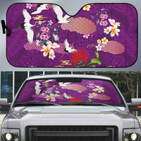 Hawaiian and Japanese Culture Together Auto Sun Shade Purple Ohia Lehua Plumeria and Sakura Blooming LT03 Purple - Polynesian Pride